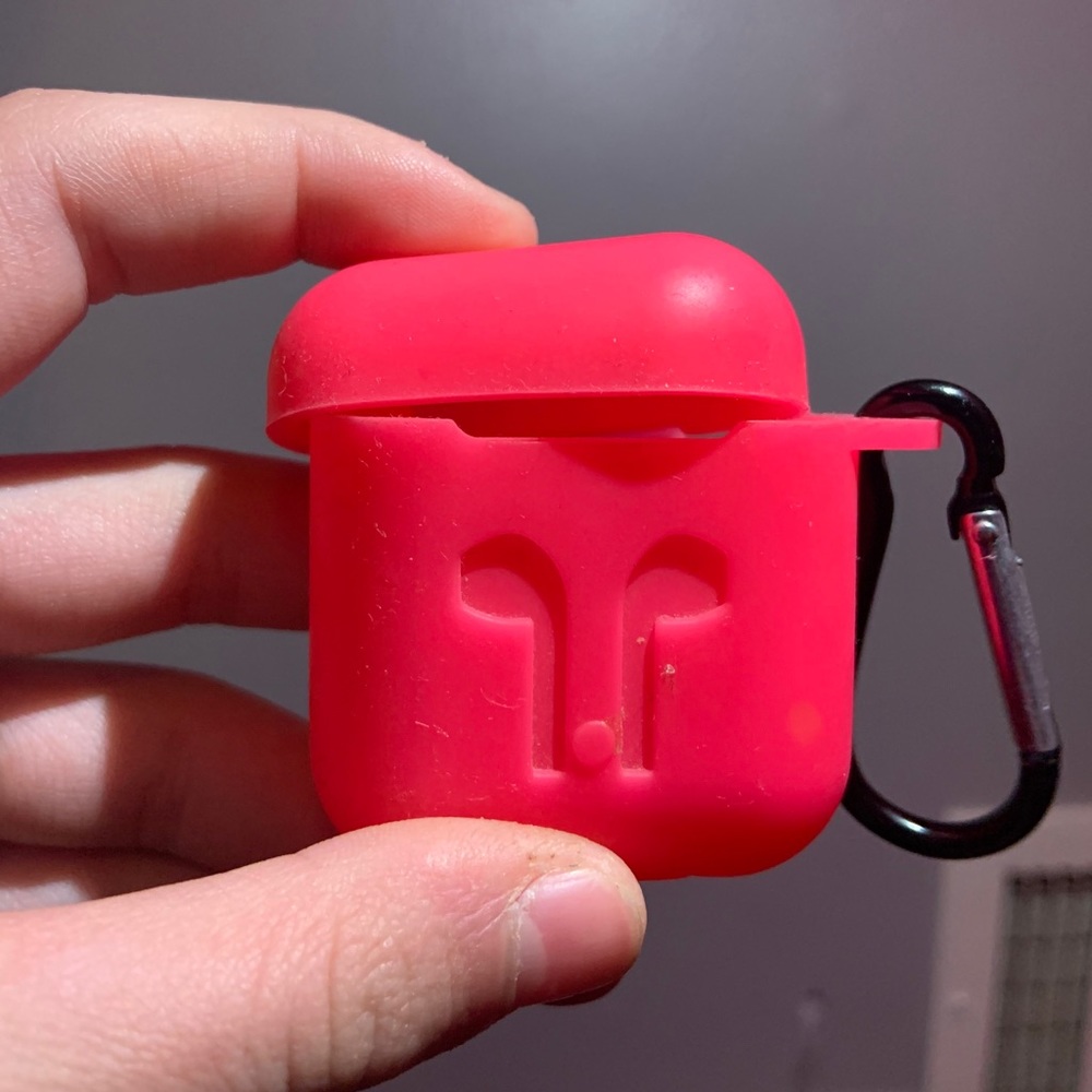Pink AirPods case with keychain